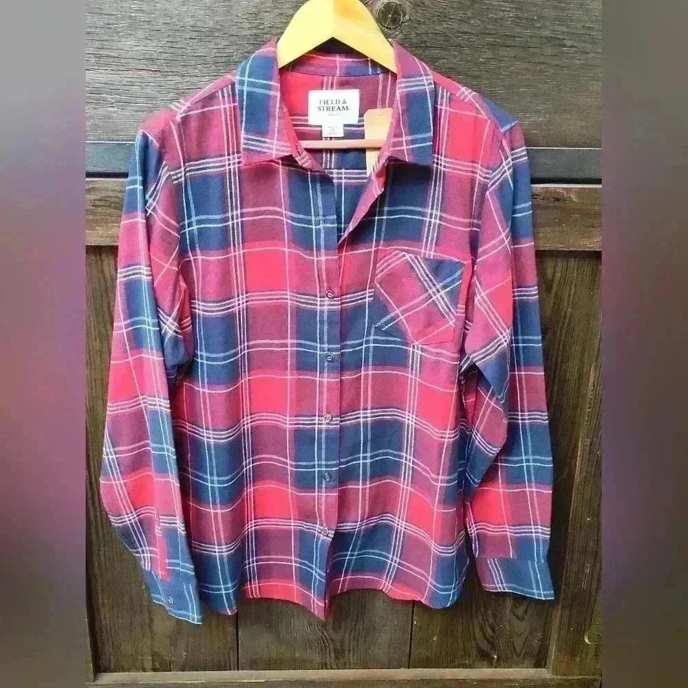 NWT Field & Stream Women's Classic Lightweight Flannel Shirt | Red Plaid | Large